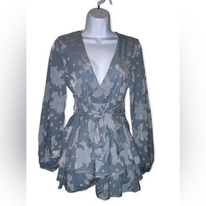 Francesca’s Floral V-Neck Long Sleeve Romper
